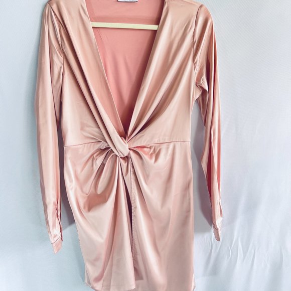 FASHIONNOVA PINK DRESS Long sleeve women's dress Atlas mini dress Party dress - Picture 8 of 13